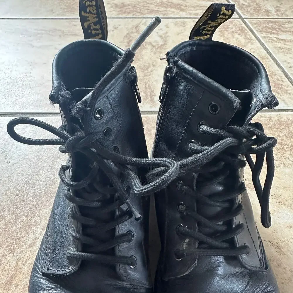 Dr Marten Zip Side Boots 1460 J Youth‎ Size 3 Black Leather Lace Up